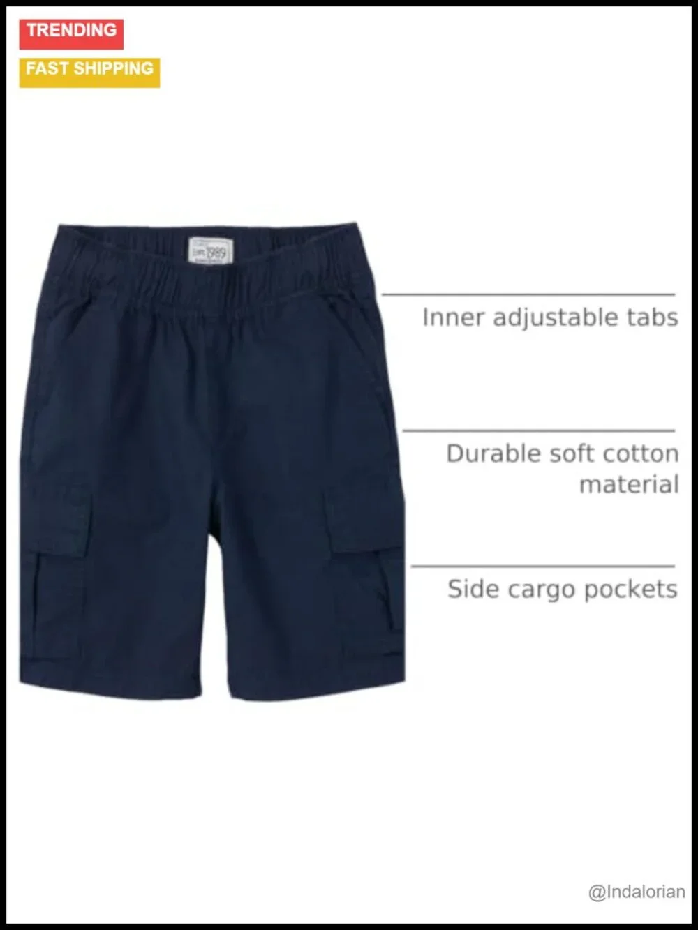 Boys' Essential Cargo Shorts Pull On Elastic Waist Cotton